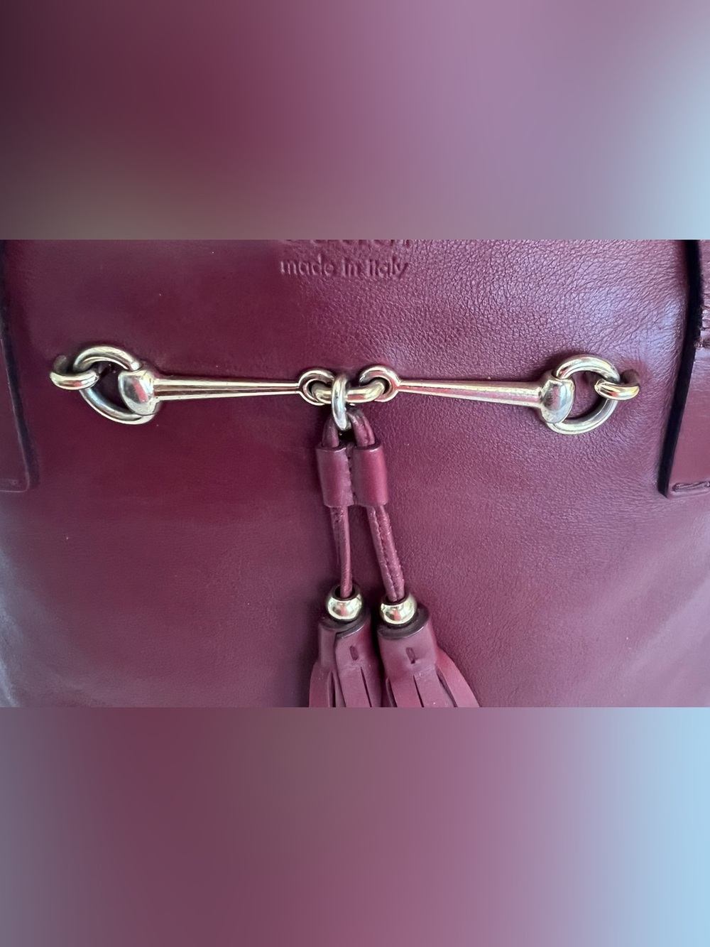 Gucci horse bit Wine Red Leather Tassel Tote with Gold Hardware - Picture 2 of 16